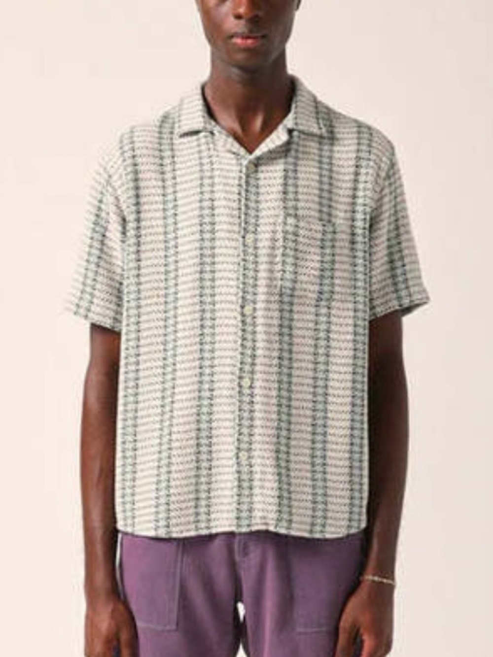 Corridor New York Herringbone Jacquard Camp Collar Short Sleeve Shirt Men’s M